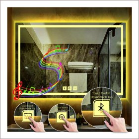 Resim Dnr-Mirror75x105 Cm Günışığı Ledli Tasarım Kumlamalı Dokunmatik Bluetoothlu Buğu Önleyicili Banyo Aynası 