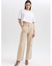 Resim Defacto Coool Straight Fit Geniş Paça Yüksel Bel Kargo Cepli Gabardin Pantolon B1450ax23aubg159 Bej 