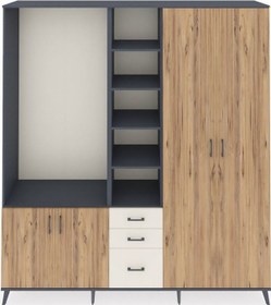 Resim Hyperion Dolap 13 Raflı 3 Çekmeceli 4 Kapaklı 220x44x243 Antrasit-çam/aytaşı Atlas Çam/aytası 