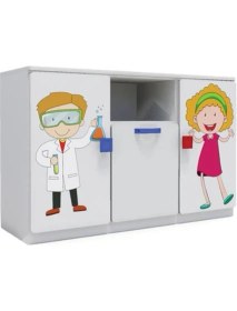 Resim Woody Life 1 Çekmeceli 2 Kapaklı Çocuk Odası Anaokulu Kreş Dolap Meslek Temalı 