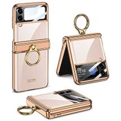 Resim Samsung Galaxy Z Flip4 Kılıf Kıpta Yüzüklü Lens Korumalı Lazer Kapak Gold Smcase