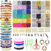 Resim 2620 Parça/3700 Parça Kil Boncuk Bileklik Yapım Seti, Polimer Boncuklar ve Heishi Boncukları ile Pendant Charm'lı Elastik İplikler, Doğum Günü Hediyesi için Takı Yapım Kiti 