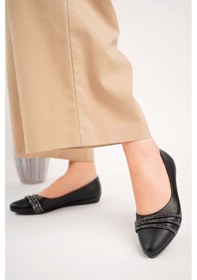 Resim Bulutmod Siyah Ba04253 Kadın 3 Taşlı Günlük Büyük Numara Babet Ayakkabı Siyah Deri 