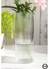 Resim Silindir Vazo 4 Lü Set Optik Desenli El Imalat Borosilikat 10cm Cap 10'-15-20-25cm Boy Beyaz 