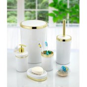 Resim Imera Akrilik Yapım Gold Çizgi Banyo Takımı 5'li Yuvarlak Banyo Seti Beyaz 