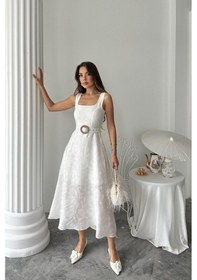 Resim Ekru Kuplu Uzun Elbise Çok renkli 