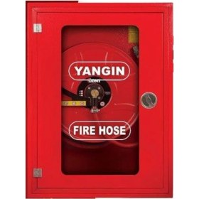 Resim 2" Dik Kapaklı Cam Kapak 20 mt Hortumlu 0.90 mm Yangın Dolabı Tse' Li Sıva Üstü 