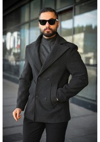 Resim Premium Kruvaze Orta Boy Kaşe Kaban Antrasit 