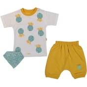 Resim BOBİŞKO BABY Erkek Bebek Hardal Ananaslı Fularlı 3 Lü Takım 