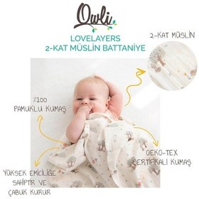 Resim Owli Lovelayers 2 Kat Müslin Battaniye 110x110 Cm Ekru 