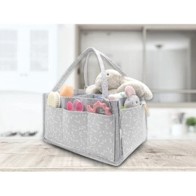 Resim Babyjem Gri Çiçekli Keçe Anne Bebek Bakım Çantası Organizer 22x34 cm Fonksiyonel Kullanım 