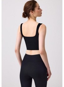 Resim Cottonhill Premium - Kadın Siyah Seamless Orta Boy Kare Yaka Crop Top Büstiyer Siyah 