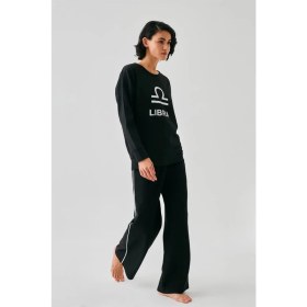Resim Moda Kadın Siyah Terazi Burcu Oversize 2 Iplik Eşofman Ev Giyim Takımı Beruflic 