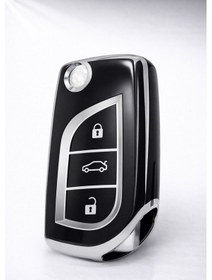 Resim Toyota Corolla Camry Avensis Auris Yaris Aygo Anahtar Koruma Kılıfı 3 Buton Siyah Gümüş 