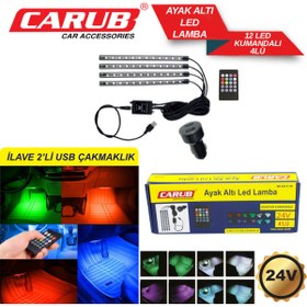 Resim Carub Usb Girişli 12 Ledli Sese ve Müziğe Duyarlı Kumandalı Ayak Altı Led rgb 