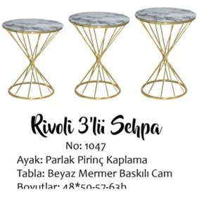 Resim BENGİ TİCARET Brc Rivoli 14067 Zigon Metal Gold Renk Kaplama Beyaz Mermer Temper Cam El Yapım 