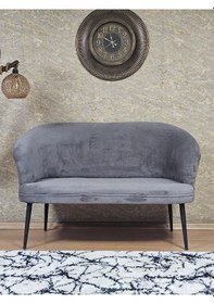 Resim Zafir İkili Teddy Siyah Boyalı Sivriltme Ayak Çay Seti Koltuk İkili Berjer , Balkon, Salon, Ofis Gri 