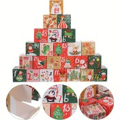 Resim 24 Parça Vintage Noel Advent Takvimi Hediye Kutusu Seti - 24 Gün Geri Sayım, Tatil Hediyesi & Parti İkramları için Karikatür Temalı DIY Karton Numaralı Kutular 
