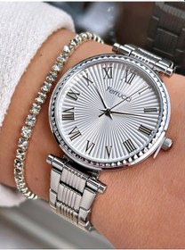 Resim Ferrucci Gümüş Renk Çelik Kordon Kadın Kol Saati + Bileklik Hediyeli Nda511 