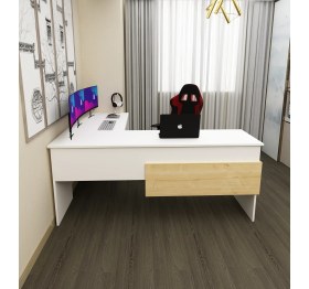 Resim Morepp Sell 180 cm L Çalışma Masası Ofis Masası Oyuncu Masası |Beyaz-Safirmeşe 