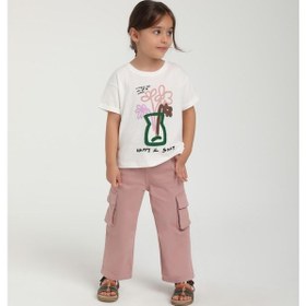 Resim Kız Bebek Kargo Cepli İnce Pantolon Pembe 