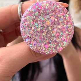 Resim Pembe Hologram Konfeti Yuvarlak Telefon Tutucu PopSocket 