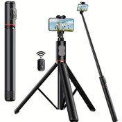 Resim 182.88cm Cep Telefonu Selfie Çubuğu Tripodu, iPhone için Tripod, Alüminyum Akıllı Telefon Tripodu Standı Tüm-in-1 Entegre Kablosuz Uzaktan Kumanda ile, Taşınabilir, Hafif, 10.16cm-17.78cm için Genişletilebilir Telefon Tripodu iPhone ve Android için, Seyahat Tripodu, Video Kaydı/Selfie/Fotoğraf/Yayın Akışı/Vlog için Dayanıklı Cep Telefonu Tripodu 