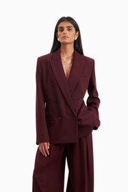 Resim Dropped Waist Double Breasted Blaze Oversize Kadın Ceket - Bordo / XL 