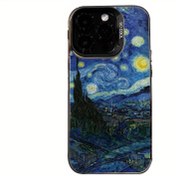 Resim Van Gogh Yıldızlı Gece Yağlıboya Vintage Sanat Deseni iPhone 16 PRO MAX, iPhone 15/14 PLUS/16/13P/12/11/7/77P/X/XR/XSMAX için Uygun TPU Kılıf, Renkli Gümüş Rengi Dayanıklı Koruyucu Kapak Yüksek Estetik 