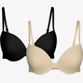 Resim Scm Lingerie Scm Lıngerıe Siyah Balenli Dolgusuz Düz Tişört Sütyen 2'li Paket Siyah-ten Siyah - Ten Rengi 