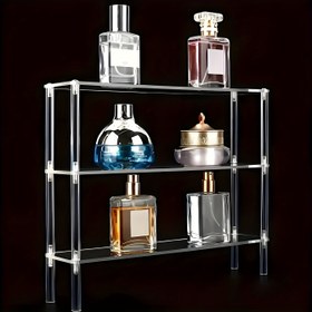Resim Akrilik Çok Fonksiyonlu Parfüm Depolama Rafı - Şeffaf Plastik Katmanlı Kozmetik, Takı, Noel Dekoru ve Koleksiyonlar için Düzenleyici, Masaüstü Gösterim ile 3 Katlı Tasarım, Montaj Gerektirmez, Parfüm Düzenleyici, Modern Estetik, Dayanıklı Yapı 