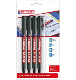 Resim Edding 149 M Çok Amaçlı Permanent Kalem (Silgili Asetat Kalemi) 4'Lü Siyah 