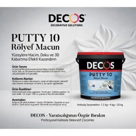 Resim DECOS Putty 10 - Rölyef Macun Pasta 4 Kg 