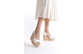 Resim Asmi Shoes Kadın Dolgu Topuklu Beyaz Ayakkabı 11 cm Suni Deri Kalın Taban Tasarım 