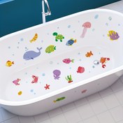 Resim 1 Set 6 Kaymaz Banyo Küveti Sticker'ı, Yaratıcı Su Altı Hayvan Desenleri, Banyo Stickerları, Mat Küvet Stickerları 