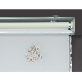 Resim Blind-x Bej Çift Mekanizmalı Kadife Sedef Nakışlı Tül Stor Perde Dayanıklı Alüminyum Kasa 