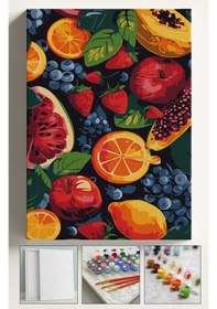 Resim Sayılarla Boyama Çerçeveli Hobi Seti Numaralı Tuval Fırça Boya Dahil Kasnaklı Meyveler 40x50 Cm 