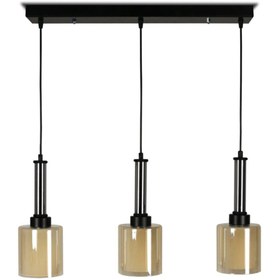 Resim TRENDVAGONU Fener Yemek Masası Siyah 3'lü Avize Bal Cam 