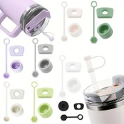 Resim 6 Adet Rastgele Renk Silikon Dökülme Önleyici Tıp Seti, Stanley Bardaklarla Uyumlu, Pipetli Kapak, Kare & Yuvarlak Sızdırmazlık Tıpaları İçerir, Noel, Şükran Günü, Yeni Yıl, Cadılar Bayramı İçin, Evrensel Uyum 
