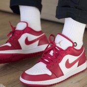 Resim Nike Air Jordan 1 Low Leather Sneaker Hakiki Deri Beyaz Kırmızı Erkek Spor Ayakkabı 