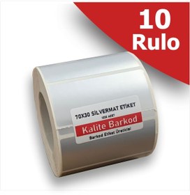 Resim Kalite Barkod 70x30 Silvermat Etiket | 10 Rulo Demirbaş Barkod Etiketi 