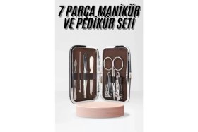 Resim MiraLive Çantalı 7 Parça Manikür Pedikür Seti Tırnak Makası Cımbız Törpü 