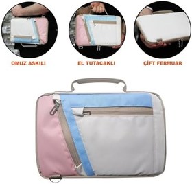 Resim Microcase TCL Tab 11 Gen 2 Tablet için Omuz Askılı El Tutacaklı Universal Sleeve Taşıma Çantası AL4346 Pembe Mavi Krem 