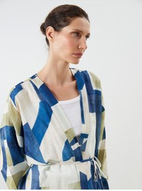 Resim LC Waikiki LCWAIKIKI Classic Yeşil Şal Yaka Desenli Oversize Kadın Kimono 