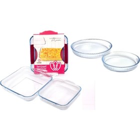 Resim Broart 4'lü Borcam Seti - 2 Yuvarlak + 2 Kare Borcam Tepsi 