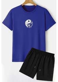 Resim Uyguntarz Ying Yang Şort T-shirt Eşofman Takımı Mavi 