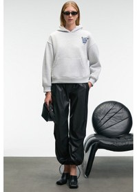 Resim Grimelange EVANTIA Kadın Baskılı Oversize Kapüşonlu Nakış Detaylı Kanguru Cep Grimelanj Sweatshirt 