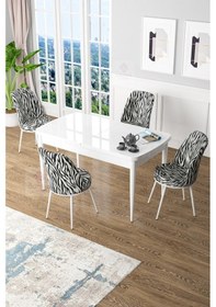 Resim Canisa Concept Zen Serisi 80x132 Mdf Açılabilir Beyaz Masa Takımı Ve 4 Zebra Sandalye Masa Beyaz 4 Zebra Desen Sandalye 