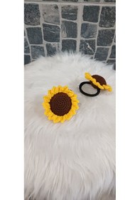 Resim Ayçiçekli Lastik Toka- Örgü Toka Sarı 