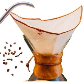 Resim (2 Adet) Yıkanabilir, Kumaş Chemex Kahve Filtresi AĞARTILMAMIŞ%100 Ham Pamuk, Organik, Ekolojik 